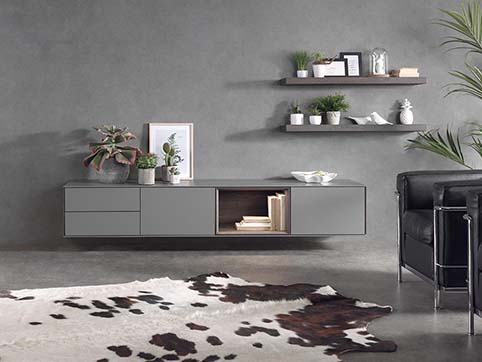 Meuble salon bas design gris