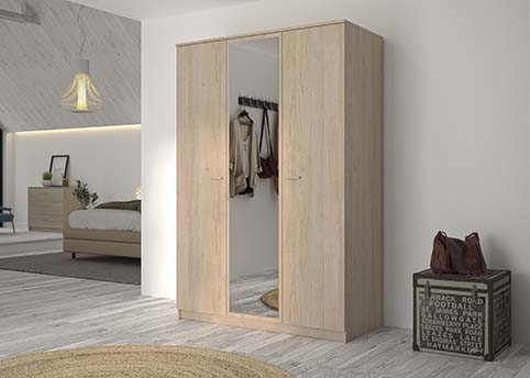 armoire 3 portes rangements penderies miroir bois tulle chene 3