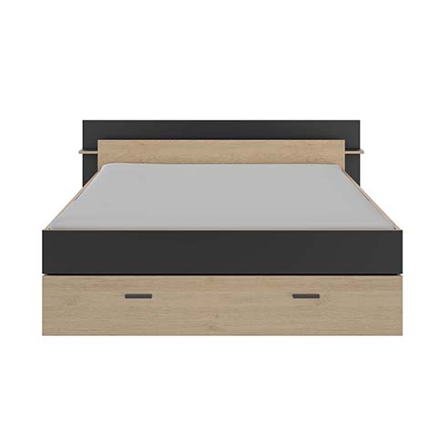 lit 2 personnes noir chene clair rangements coffres fonction 1