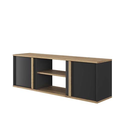meuble tele rangement portes bois clair noir rafael 3