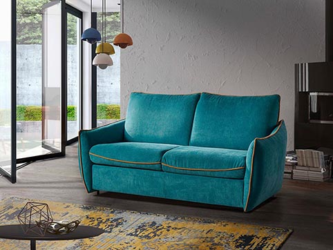 Canape convertible lit tissu bleu turquoise moderne qualite