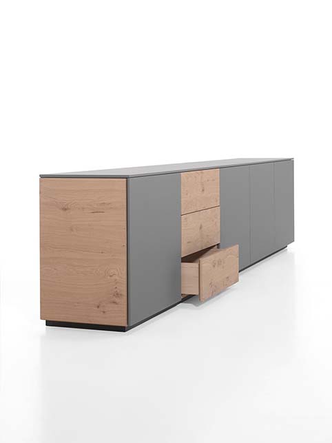 Meuble salon rangement bas design gris bois cote