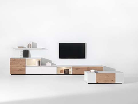 Meuble salon rangement bas design gris bois tv