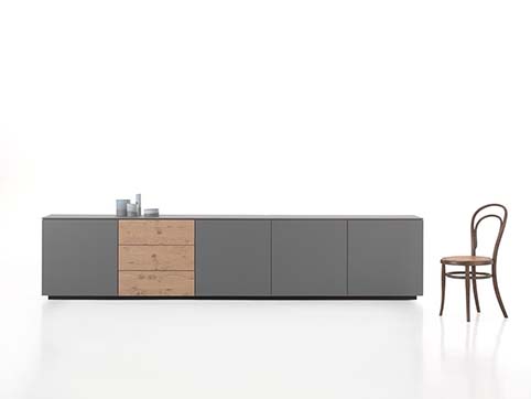 Meuble salon rangement bas design gris bois