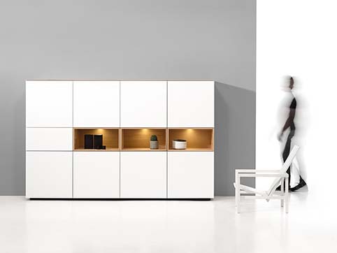 Meuble salon rangement design blanc haut