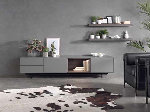 Meubls salon bas design gris face