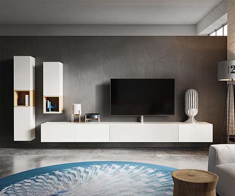 meuble tv salon design blanc bois