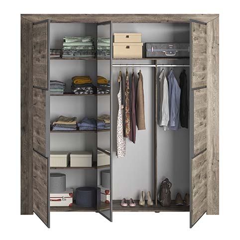 armoire avec penderie miroir bois gris fonce brugge 3