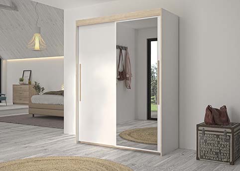 armoire penderie 2 portes coulissantes rangements miroirs blanc bois tulle 3