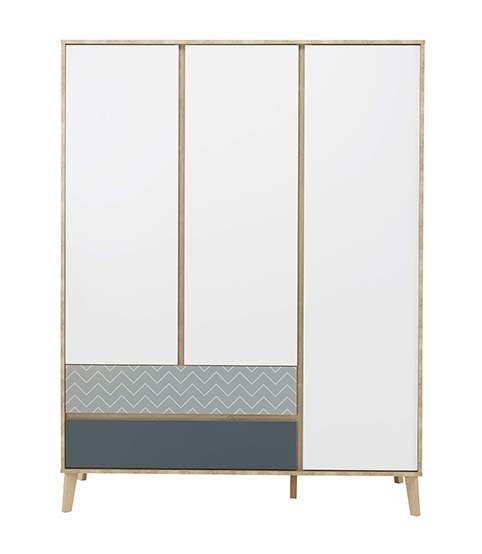 armoire dressing chambre penderie tringle tiroirs blanc bleu bois motifs larvik 3