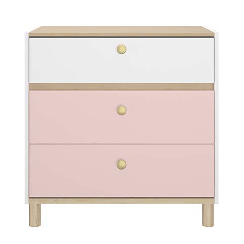 commode chambre fille 3 tiroirs bland rose bois romy 1