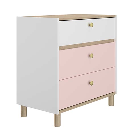 commode chambre fille 3 tiroirs bland rose bois romy 2