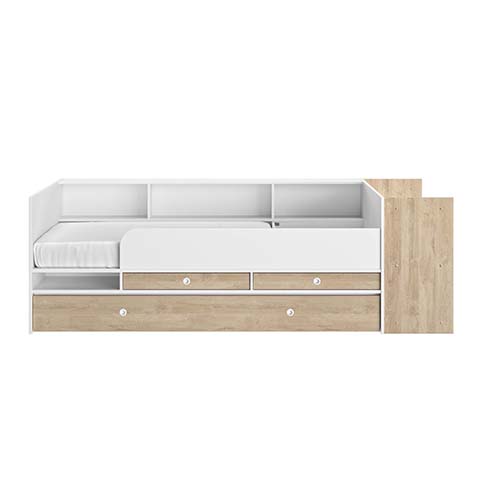 lit enfant banquette simple rangements tiroirs bureau integre bois clair blanc ewen 1