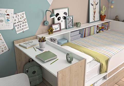 lit enfant banquette simple rangements tiroirs bureau integre bois clair blanc ewen 12