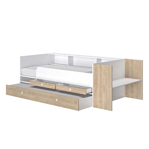 lit enfant banquette simple rangements tiroirs bureau integre bois clair blanc ewen 3
