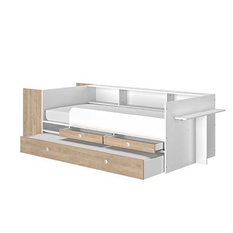 lit enfant banquette simple rangements tiroirs bureau integre bois clair blanc ewen 7