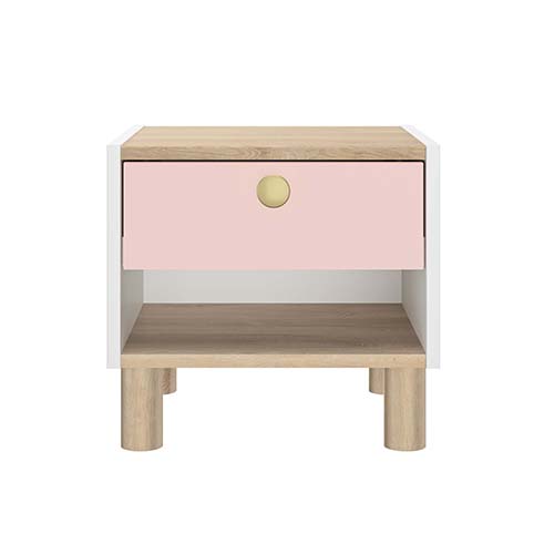 table chevet nuit rangement tiroir rose bois blanc romy 1