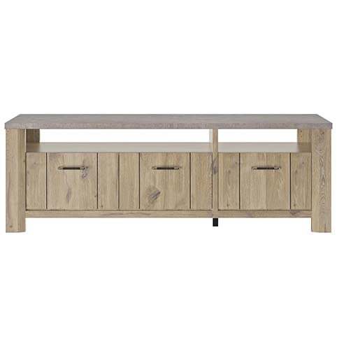 buffet meuble tele 2 portes tiroirs rangement bois fonce basalte 1