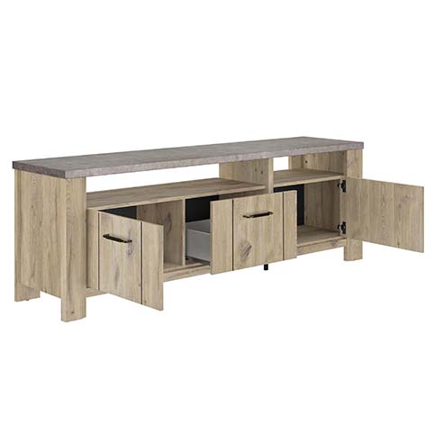 buffet meuble tele 2 portes tiroirs rangement bois fonce basalte 3