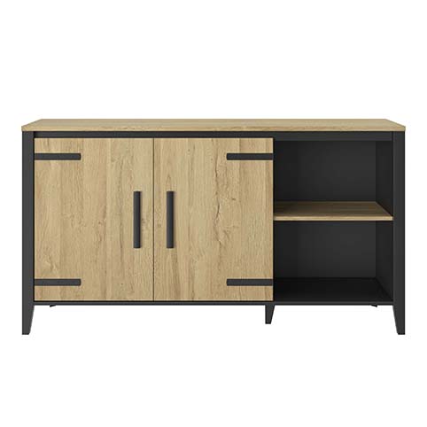 buffet rangement salon tablette portes bois clair noir industriel cork 1