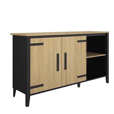 buffet rangement salon tablette portes bois clair noir industriel cork 2