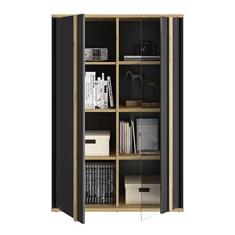 meuble rangement porte vitrine bois noir rafael 4