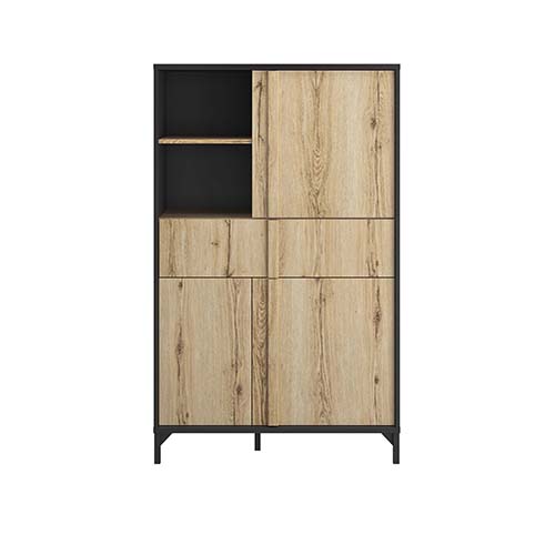 rangement salon niche portes noir bois clair metal esteban 1