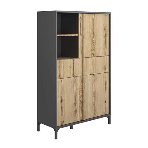 rangement salon niche portes noir bois clair metal esteban 2