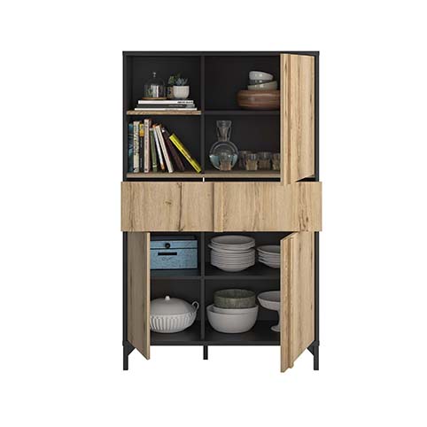 rangement salon niche portes noir bois clair metal esteban 3