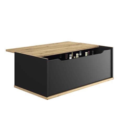 table basse ouverture rangement bar bois clair noir porte coulissante rafael 3