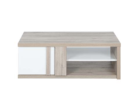 table basse support tele rangement bois clair blanc aston 1