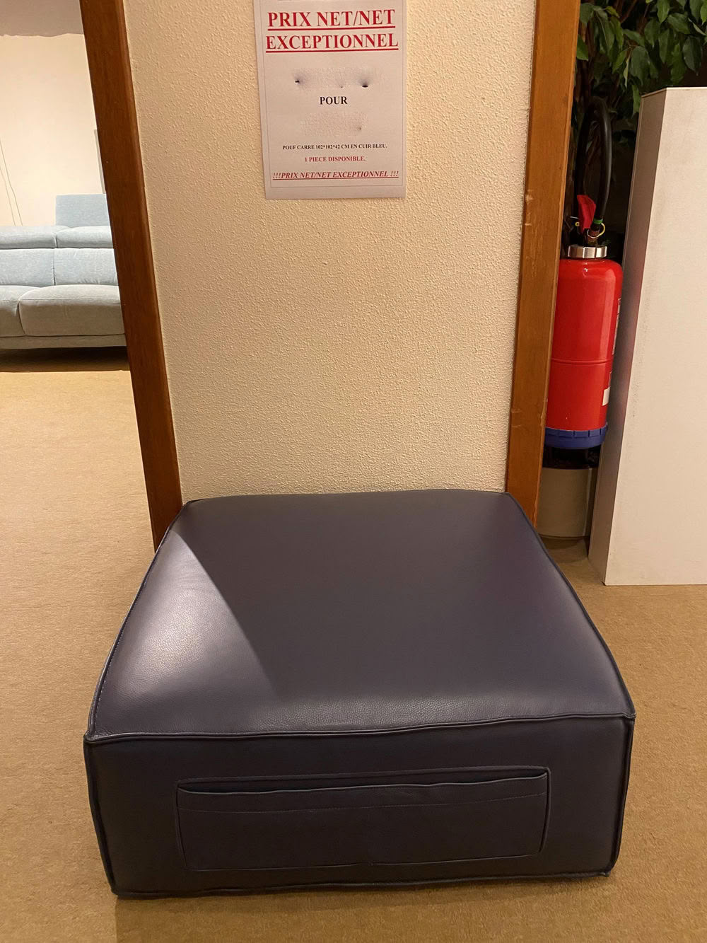 Pouf Carré Cuir Bleu